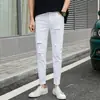 Calças jeans brancas para homens 2023 slim fit rasgadas jeans masculinos para adolescentes calças skinny elásticas peça única atacado