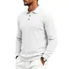 Camisa Polo Masculina de Manga Longa com Textura Jacquard Elástica, Casual Simples, Slim Fit, Tamanho Plus, Outono Inverno 2026