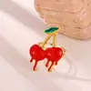 Anillos de Frutas Lindos de Acero de Titanio, Anillos Abiertos de Cereza y Fresa Frescas Que No Se Desvanecen, Anillos de Nicho Chapados en Oro de 18 Quilates