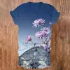 Camiseta casual de manga corta con cuello en V para mujer, estampado floral acuarela transfronterizo, impresión digital 3D, disponible para venta al por mayor a partir de una pieza, estampado 3D para verano