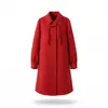 Novo Casaco de Lã Vermelho Estilo Chinês Dupla Face Feminino Gola Boneca Laço Renda Mangas Bufantes Roupa Exterior de Lã Dupla Face Elegante