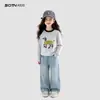 Camiseta de Manga Larga para Niños 2026 Primavera Nueva Dibujos Animados Ropa Elegante para Niños, Top Amigable con la Piel para Niños Mayores en Primavera y Otoño