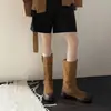 Botas Western de Color Desgastado Retro con Punta Redonda y Tacón Grueso Hebilla de Cinturón Botas de Motocicleta Versátiles de Tacón Medio Hasta la Mitad de la Pantorrilla para Mujer