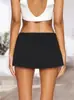 Mini Culotte Feminino de Cintura Baixa Ultra Curto com Shorts Embutidos Saia Preta Sexy Elástica Roupa Básica de Verão