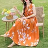 Vestido de algodão e seda sem mangas de alta qualidade, estilo jovem, para mulheres, vestido de verão para férias na praia, plus size, para mulheres de meia-idade, vestido Sanya, vestido de praia
