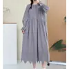 Vestido Largo Bordado de Manga Larga Estilo Mori Girl Japonés para Mujer, Vestido Largo Elegante Simple Artístico de Cuello Redondo Ajustado para Mujer