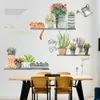 (Nua) Adesivos de Parede Folha Verde Plantas em Vasos Suculentas Artístico Fresco Sala de Estar Quarto Dormitório Adesivos de Plantas Nórdico Parede