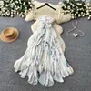 Vestido Largo Maxi Estilo Vacaciones con Cuello Halter Floral Espalda Descubierta para Mujer Verano Volante Irregular Sin Mangas Cintura ceñida Estilo de Hada