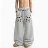 Pantalones casuales retro de estilo americano con estampado de estrellas y cordón, nueva colección primavera/verano, pantalones anchos holgados y relajados para hombre