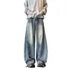 Jeans Machete de Perna Larga Estilo Americano Masculino Primavera e Outono Marca Tendência Calças com Design de Tubo Reto Calças Largas Masculinas Tendência