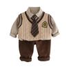 Conjunto de tres piezas de chaleco y suéter con corbata para niño de 1 a 3 a 5 años, traje para niño, ropa coreana para bebé, ropa infantil de primavera y otoño