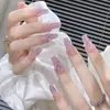 Unhas Vestíveis Olho de Gato com Diamante Total, Unhas Pequenas Curtas em Escada Removíveis, Peças de Unha, Suprimento para Transmissão ao Vivo, Peças de Unha Outono e Inverno
