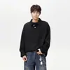 Moletom Polo Jacquard Estilo Old Money para Homens e Mulheres, Jaqueta Texturizada com Gola Lapela Tendência de Outono, Top Japonês Solto para Trabalho