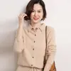 Cardigã de tricô de cashmere liso para mulheres, blusa base afina a silhueta, suéter de estilo suave, elegante casaco para o dia a dia