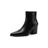 Botas femininas de primeira camada em couro bovino com lavagem de cor, botins de salto grosso, novo estilo outono/inverno, bico quadrado, zíper lateral, acabamento desgastado, botinhas de salto alto com bico quadrado para mulheres