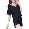 676# conjunto casual feminino plus size verão estilo coreano solto moda menina cheinha manga curta shorts conjunto de duas peças