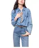 Camisa de Mezclilla para Mujer, Silueta Retro Estilo Hong Kong, Chaqueta Camisa Azul Lavado, Top Chic Estilo Coreano, Azul Claro para Mujer