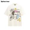 Camiseta de manga corta estilo americano con grafiti de dibujos animados retro para hombre y mujer, nueva marca de moda de verano, camiseta holgada y combinable para parejas.