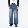 Calça Jeans Masculina Retro Americana Primavera e Verão Lavada Solta Reta Wide Leg Tendência Casual Longa Algodão