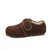 Zapatos de algodón para mujer Birkenstock 2026 estilo nuevo otoño e invierno mocasines de felpa zapatos peludos para uso en exteriores con cierre de velcro y suelas planas de corte profundo