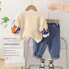 Traje casual para meninos comércio exterior Outono Novo confortável estampa total gatinho manga longa calça conjunto de duas peças fábrica atacado