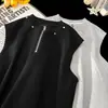 Colete Pesado com Meio Zíper para Homens, Camiseta Sem Mangas Estilosa de Verão com Rebites em Estilo Americano de Alta Qualidade