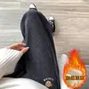Pantalones jogger de pana para maternidad de cintura alta con rayas verticales, efecto adelgazante, suaves, con bordado de oso, pantalones largos casuales para mujeres embarazadas