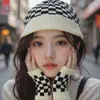Gorro de Lana Tejido para Mujer Otoño e Invierno Versátil Circunferencia de Cabeza Grande Verde Holgado Ins Moda para Adelgazar la Cara Juego de Guantes