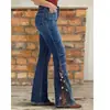Detalles de bordado floral europeo y americano transfronterizo, pantalones de campana, jeans elásticos, artículo de moda, estilo casual versátil