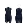 Modelo popular de comercio exterior: Falda ajustada con cuello halter y flecos, vestido de baile latino sexy de malla transparente con lentejuelas, vestido de fiesta 1235