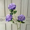Flores Artificiais de Rosa em Camadas com 3 Cabeças, com Toque de Luxo para Decoração de Casa, Enfeites de Flores Artificiais, Adereços para Fotografia e Flores Artificiais para Exportação