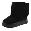 Botas de Nieve para Mujer con Rayas Recortadas de Piel, Zapatos Casuales Cómodos de Gamuza con Suela Gruesa de Algodón, Cálidos para Otoño e Invierno