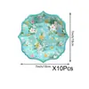 Platos de papel con estampado floral transfronterizos, vajilla con borde de encaje, elegantes platos de postre, platos de regalo para uso doméstico