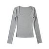 BT327-22 Inverno Novo Básico Casual Fio Fino Gola Quadrada Ombro Manga Longa Camiseta Top Básico para Mulheres