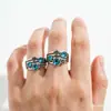 Anillo Bohemian de Tres Ojos Best-Seller Transfronterizo de Luo Chen con Incrustaciones de Circonita, Estilo Étnico Vintage, Accesorio de Joyería Envejecido