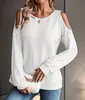 2025 Europeos y Americanos Transfronterizos Amazon Temu Otoño e Invierno Nuevas Blusas Holgadas Descubiertas de Hombro Camisetas Casuales de Manga Larga para Mujer