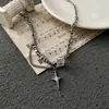 Colar de cruz de dupla camada de pedra da lua masculino marca de moda masculina de alta qualidade tudo-em-um corrente de suéter de aço titânio acessórios masculinos
