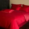 2026 Novo Modelo Algodão Puro Algodão de Fibra Longa Alta Densidade Vermelho para Casamento Jacquard Bordado Conjunto de Cama de Quatro Peças