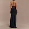 Falda Larga Elegante con Espalda Descubierta y Cinta Estilo Europeo y Americano Transfronterizo Encaje en la Cintura Escote en V Profundo Sexy de Tirantes Vestido Elegante de Fénix