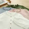 Venta directa del fabricante: Camisa de Mujer Manga Larga con Cuello de Encaje Fruncido Estilo Japonés, Gasa de Algodón de Doble Capa, Blusa Artística de Corte Amplio para Mujer