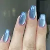 Uñas Sencillas Desmontables Estilo Ojo de Gato Cortas para Otoño e Invierno, Manicura Elegante y Aclarante, Uñas Postizas de Alta Gama Desmontables, Parches para Uñas Postizas