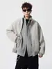 Chamarra sudadera de estilo americano desestructurada con doble cremallera y cuello alto para hombre, primavera y otoño, abrigo de lana desestructurado de peso pesado, cárdigan de corte holgado