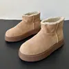 [Tamanho 42-43] Botas Curtas Peludas Slip-On para Uso Diário, Casuais com Solado Grosso, Tamanho Grande Feminino para Neve