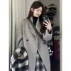 Casaco de Lã Feminino de Comprimento Médio 2024 Outono e Inverno Novo Estilo Hepburn Elegante Pequeno Coreano Solto Casaco de Lã