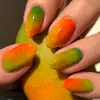 Uñas postizas de mango con degradado, manicura larga almendrada, parches de uñas postizas jelly con degradado de fruta naranja-amarillo-verde