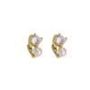 Brincos de Pérola em Prata de Lei S925 com Diamantes, Novos Fechos de Zircônia Cor Ouro, Brincos Elegantes Simples e da Moda Y234