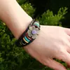 Pulseira de Couro Trançado Artesanal Estilo Retrô Simples e Artística com Design Criativo de Flor de Liga Metálica, um Acessório Popular Transfronteiriço