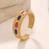 Popular Anillo Abierto con Goteo de Aceite Estilo Ins Europeo y Americano de Acero Inoxidable Chapado en Oro de 18K con Línea de Bolas Anillo de Acero de Titanio para Mujer