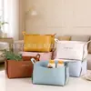 Mini cesta de almacenamiento de cuero de lujo ligero multicolor plegable caja de almacenamiento de escritorio cesta de almacenamiento para brochas de maquillaje