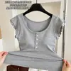 Blusa Feminina de Verão Novo Estilo com Design de Babados em Duas Camadas, Manga Curta, Modelagem Justa Versátil para Usar como Base